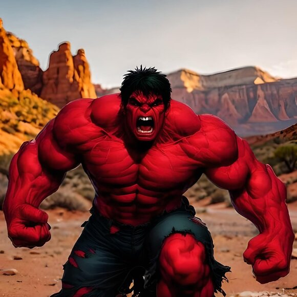 Rampaging Red Hulk vinyl coated canvas Fabric Poster - Picture 1 of 2